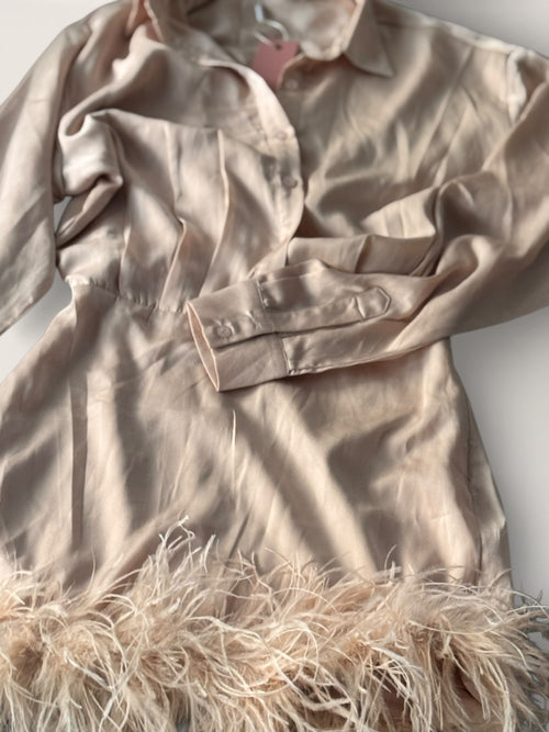 Feathered trim Satin Mini Dress